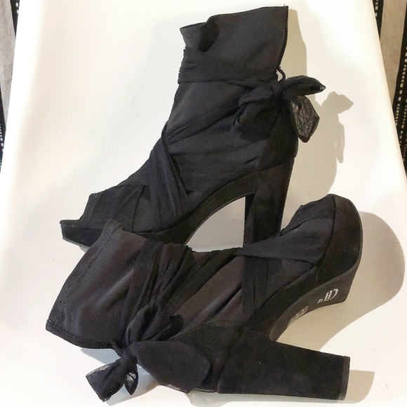 Strategia black suede & fabric platform sock bootie w tulle ties, EU41, NWT - Picture 9 of 14